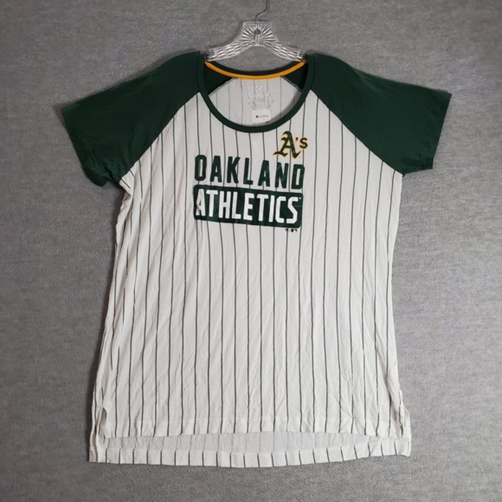 Oakland Athletics Women Top 2x‎ White Tunic Logo Raglan Sleeve Round Neck
